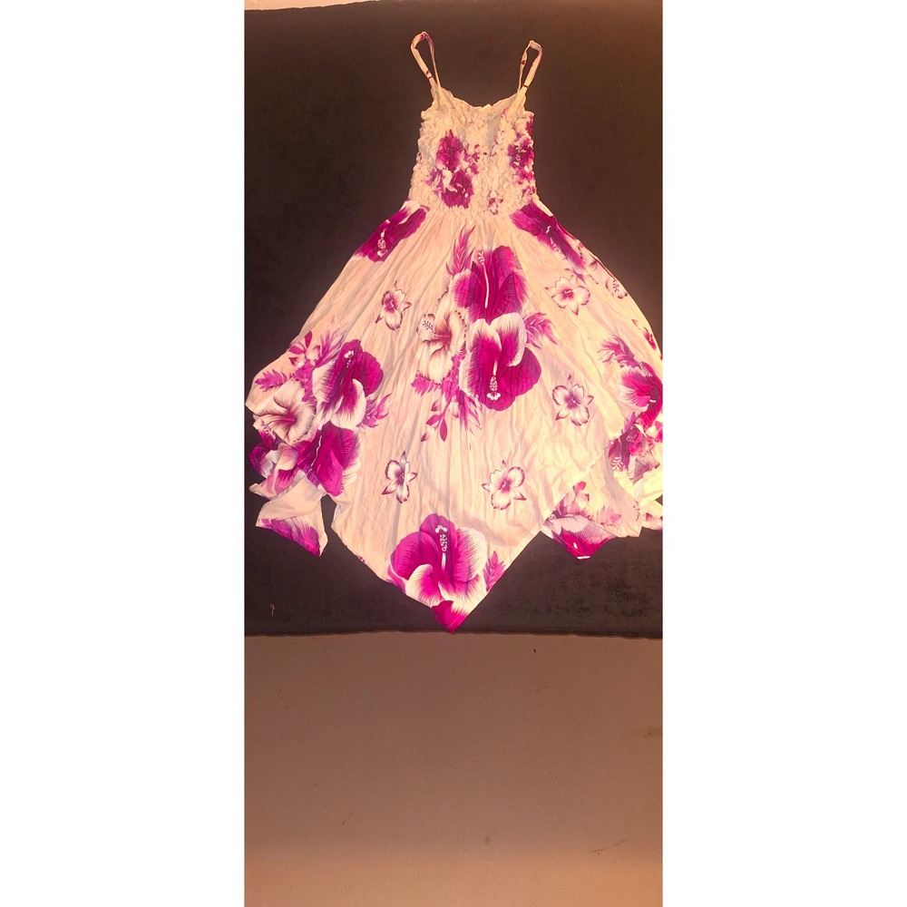 White Purple Floral Midi Sundress Spaghetti Straps Square Neck Ruffle One Size